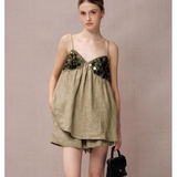 DIANA VEVINA 亚麻亮片拼接吊带+短裤