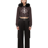 OZLANA SS2310 Heart Rose Cropped Hoodie Grey(毛领可拆卸)