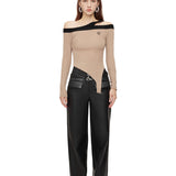 OZLANA SS2310 Asymmetrical Garter Buckle Tank Camel