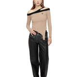 OZLANA SS2310 Asymmetrical Garter Buckle Tank Camel
