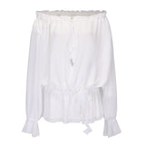 KINGWEN 2506 一字肩抽绳长袖衬衫+系带短裤