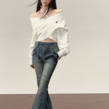 VIA PITTI SS2311 一字肩设计感针织衫毛衣 白