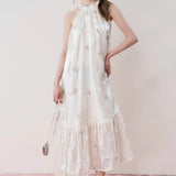 Kroche 2408 郁金香欧根纱挂脖连衣裙