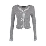 CLOUDSEASON 2509 甜奶酪波点蕾丝针织上衣 灰