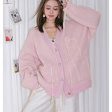 DIANA VEVINA 花纹图腾开衫羊毛毛衣 粉