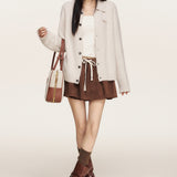 LIILOU 2410  浣熊绒翻领撞色刺绣宽松毛织外套