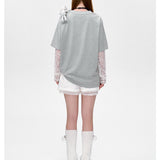 13DE MARZO | 2503 Bear Layered Lacy T-shirt Greyi