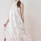 Kroche 2408 郁金香欧根纱挂脖连衣裙