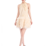 DIANA VEVINA 立体花朵无袖蕾丝蛋糕裙 米