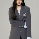 MacyMccoy 2503 假两件翻边刺绣西装 灰