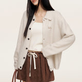 LIILOU 2410  浣熊绒翻领撞色刺绣宽松毛织外套