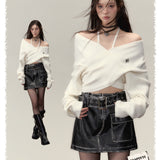 VIA PITTI SS2311 一字肩设计感针织衫毛衣 白
