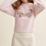 Kroche 2501 羊毛混纺 猫咪提花圆领毛衣