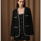 DIANA VEVINA 深V珠花装饰西装外套