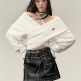 VIA PITTI SS2311 一字肩设计感针织衫毛衣 白