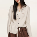 LIILOU 2410  浣熊绒翻领撞色刺绣宽松毛织外套