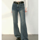 Kroche 2409  复古做旧水洗分割牛仔长裤