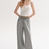 Kroche 2509 格纹花边拼接抽绳阔腿休闲卫裤 灰