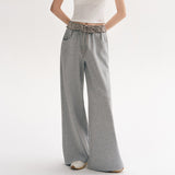 Kroche 2509 格纹花边拼接抽绳阔腿休闲卫裤 灰