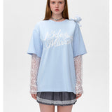 13DE MARZO | 2503 Bear Layered Lacy T-shirt Light blue