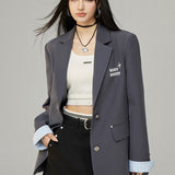 MacyMccoy 2503 假两件翻边刺绣西装 灰