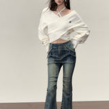 VIA PITTI SS2311 一字肩设计感针织衫毛衣 白