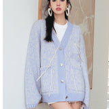 DIANA VEVINA 花纹图腾开衫羊毛毛衣 蓝