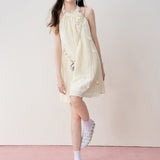 Kroche 2408 立体花淡黄挂脖连衣裙 短款