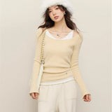 Kroche SS2401 假两件貂绒拼接针织打底 杏