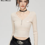 MacyMccoy SS2401 V领针织打底衫 卡其