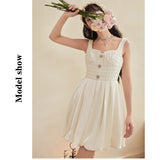 DIANA VEVINA 水钻格纹吊带拼接连衣裙 米