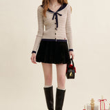 Kroche 2501 蝴蝶结系带 海军领条纹针织开衫