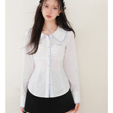 Kroche SS2309 娃娃领收腰长袖白衬衫