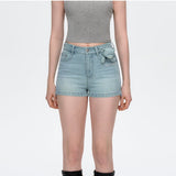 13DE MARZO | 2504 Denim Frayed Embroidered Shorts Blue
