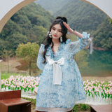 CLOUDSEASON SS2308 印花仙女裙a字蓬蓬连衣裙 蓝