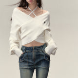 VIA PITTI SS2311 一字肩设计感针织衫毛衣 白