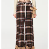 13DE MARZO | 2408 Doozoo Plaid Straight Pants Dark Brown