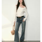 Kroche 2409  复古做旧水洗分割牛仔长裤