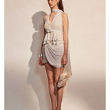 KINGWEN 2509 蓝色收腰挂脖飘带上衣