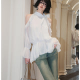 EIMISMOSOL 2503 露肩双皱蝴蝶结小衫