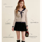 Kroche 2501 蝴蝶结系带 海军领条纹针织开衫