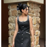 DIANA VEVINA 羊毛珠花织带小香风背心连衣裙