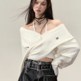 VIA PITTI SS2311 一字肩设计感针织衫毛衣 白