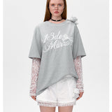 13DE MARZO | 2503 Bear Layered Lacy T-shirt Greyi