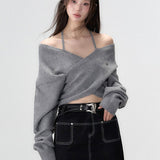 VIA PITTI SS2311 一字肩设计感针织衫毛衣 灰