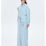 13DE MARZO | 2503 Rhinestone Velvet Jacket Light blue