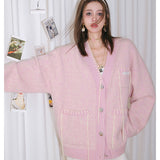 DIANA VEVINA 花纹图腾开衫羊毛毛衣 粉