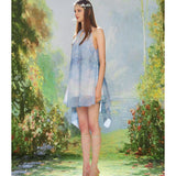 KINGWEN 2506 睡莲印花挂脖连衣裙 蓝