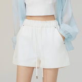 MacyMccoy 2506 花边拼接系带短裤 白