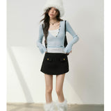 Kroche SS2311 拼接假两件v领针织衫 蓝